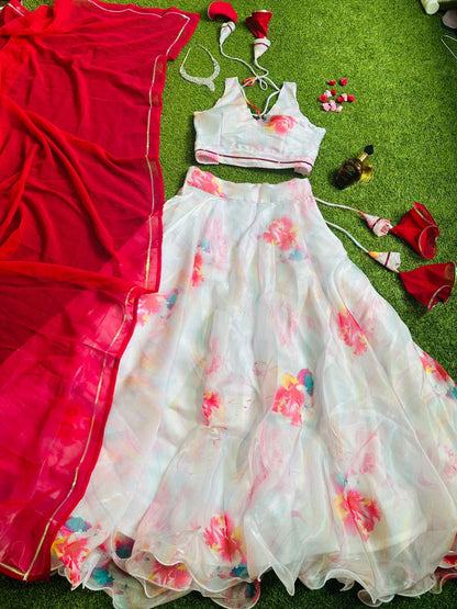 Luxuriant Organza Silk White Color Lehenga Choli