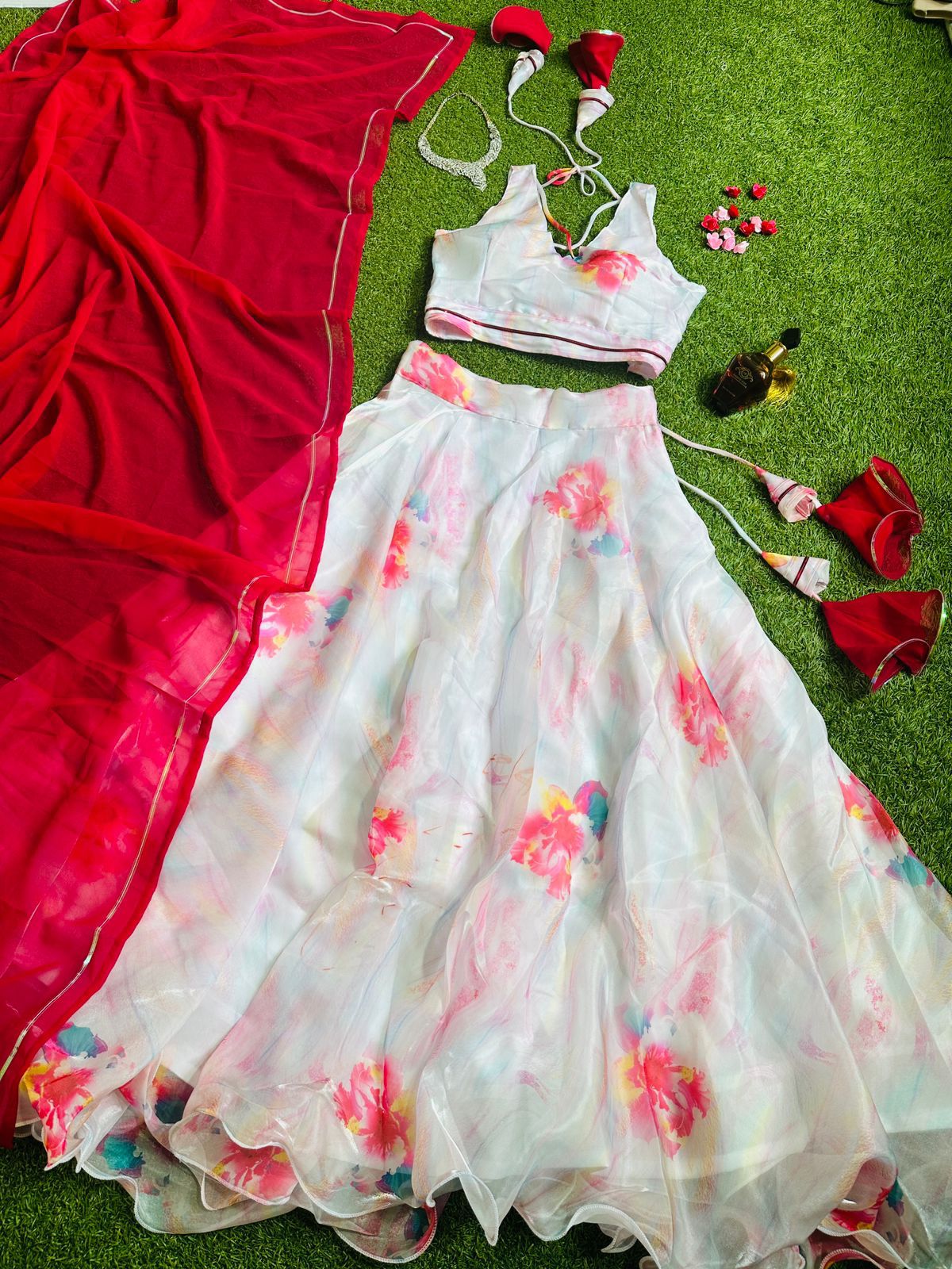Luxuriant Organza Silk White Color Lehenga Choli