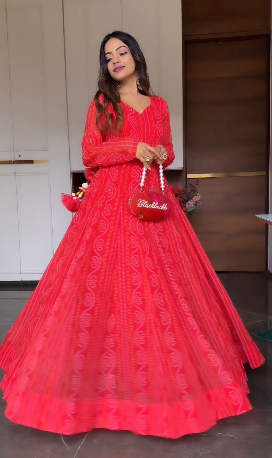 Captivating Red Color Bandhani Gown