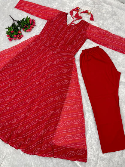 Captivating Red Color Bandhani Gown