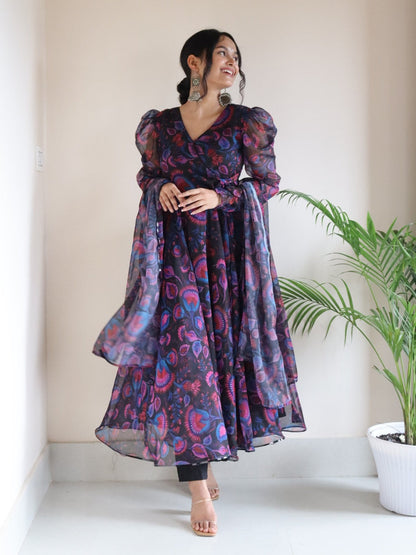 Trendy Digital Printed Black Georgette Anarkali Suit