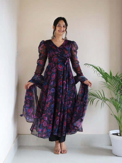 Trendy Digital Printed Black Georgette Anarkali Suit