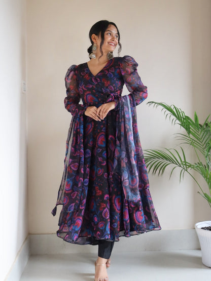 Trendy Digital Printed Black Georgette Anarkali Suit