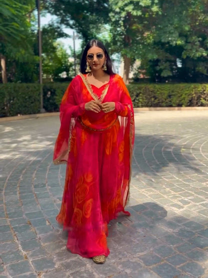Wonderful Red Color Digital Printed Gown