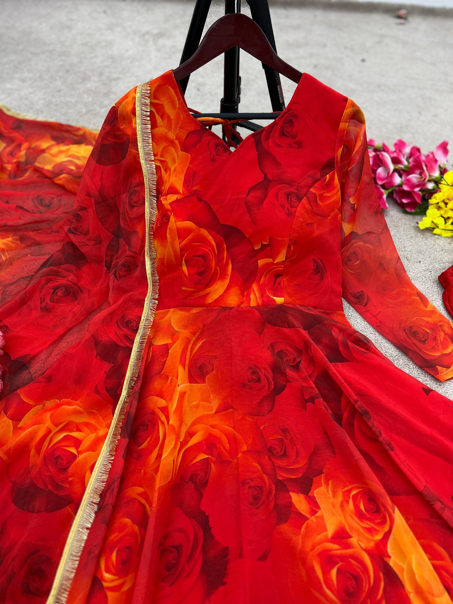 Wonderful Red Color Digital Printed Gown