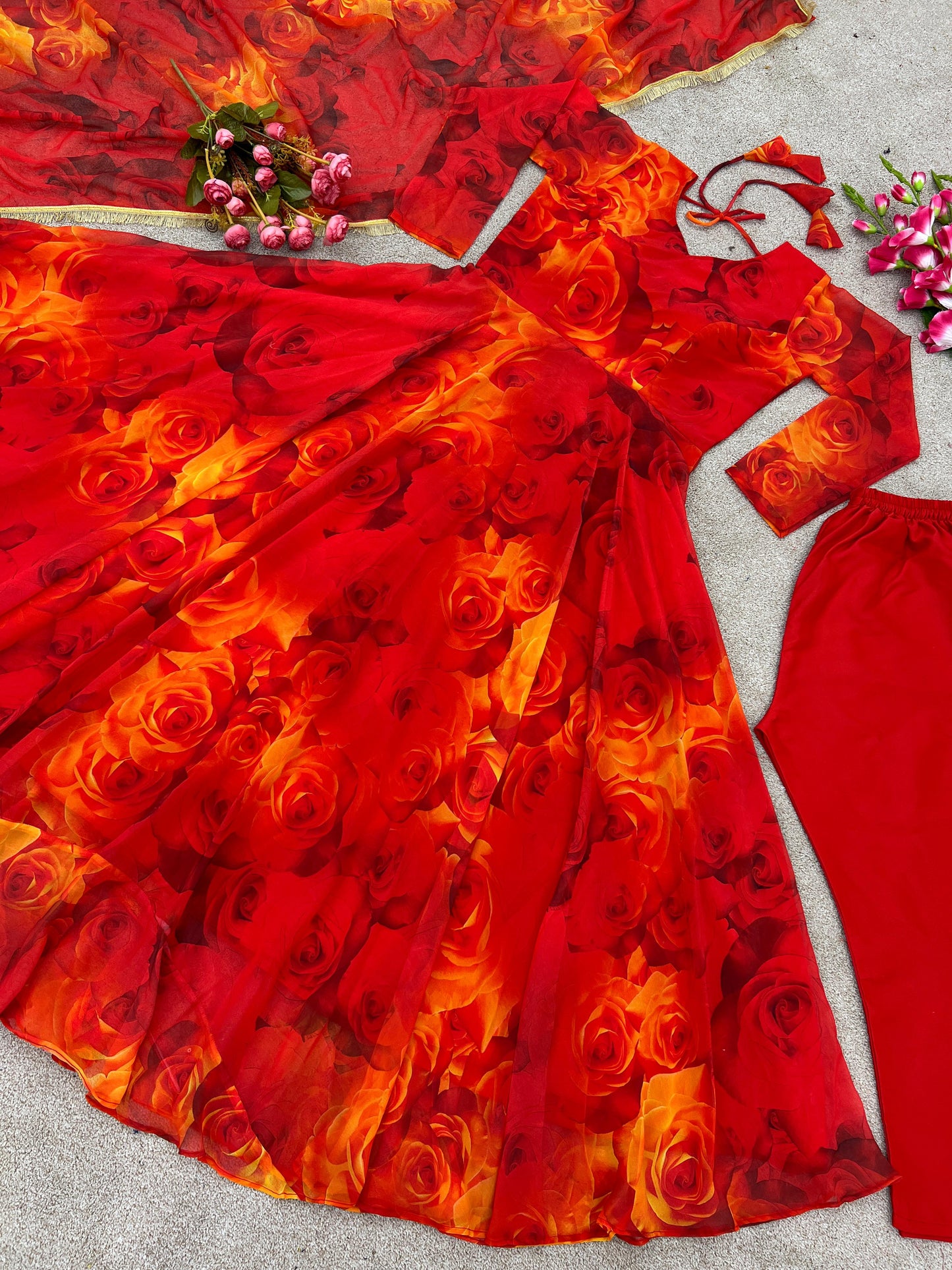 Wonderful Red Color Digital Printed Gown