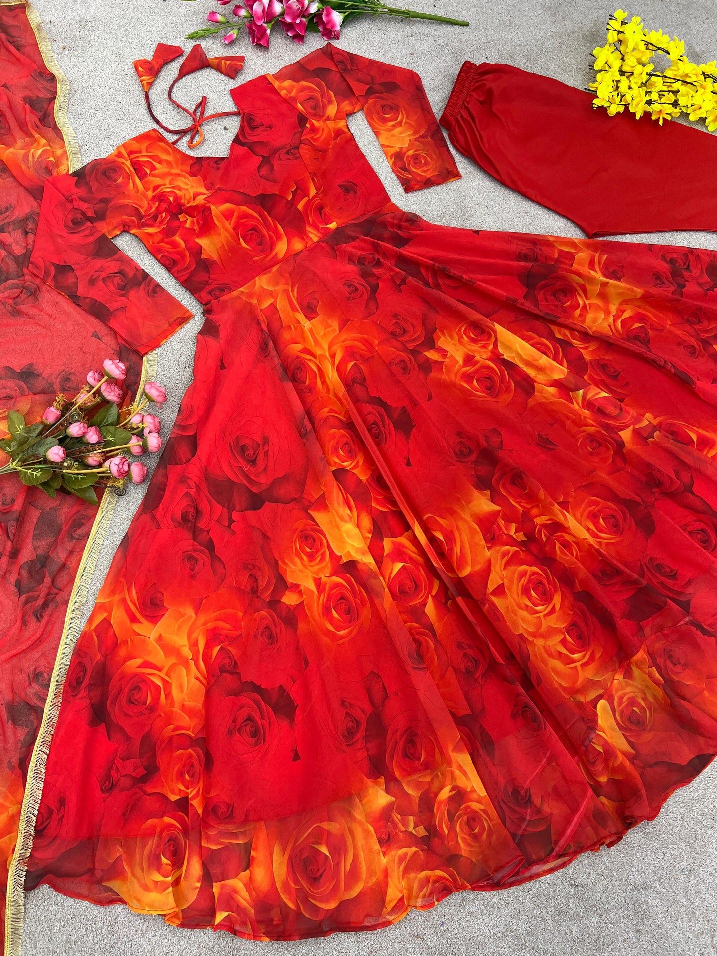 Wonderful Red Color Digital Printed Gown