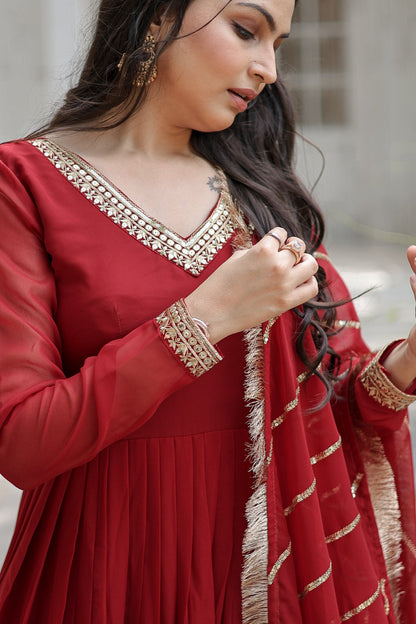Gorgeous Maroon Color Sequence Work Gown With Heavy Dupatta