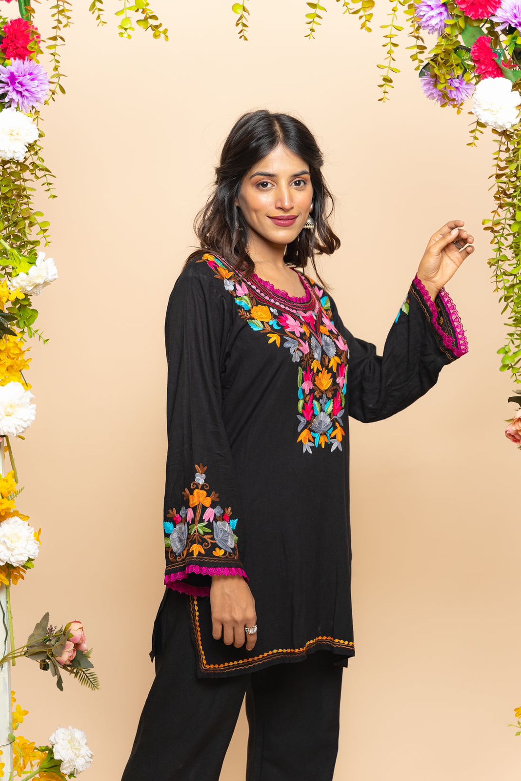 Wonderful Thread Work Black Top With Pant