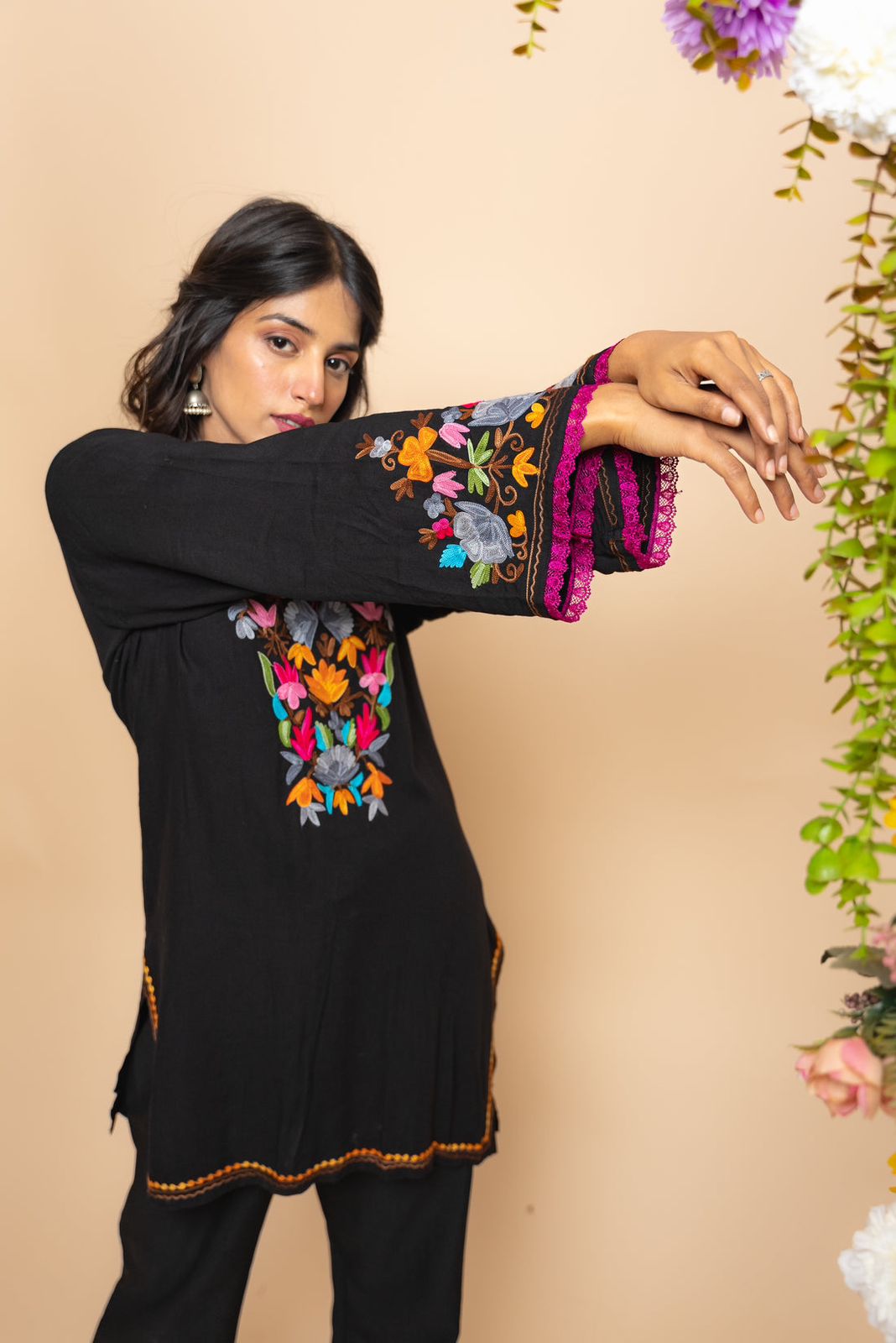 Wonderful Thread Work Black Top With Pant