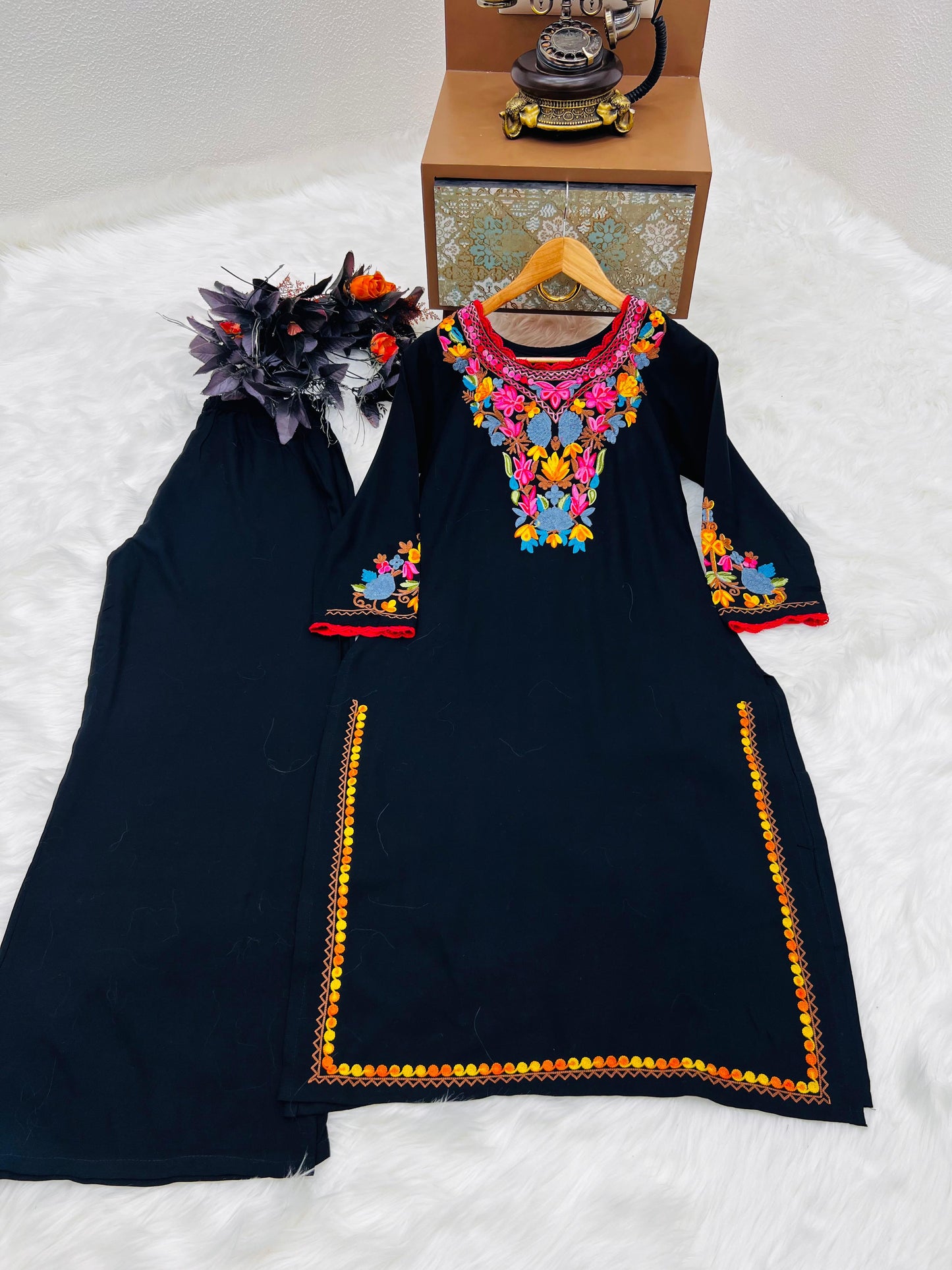 Wonderful Thread Work Black Top With Pant