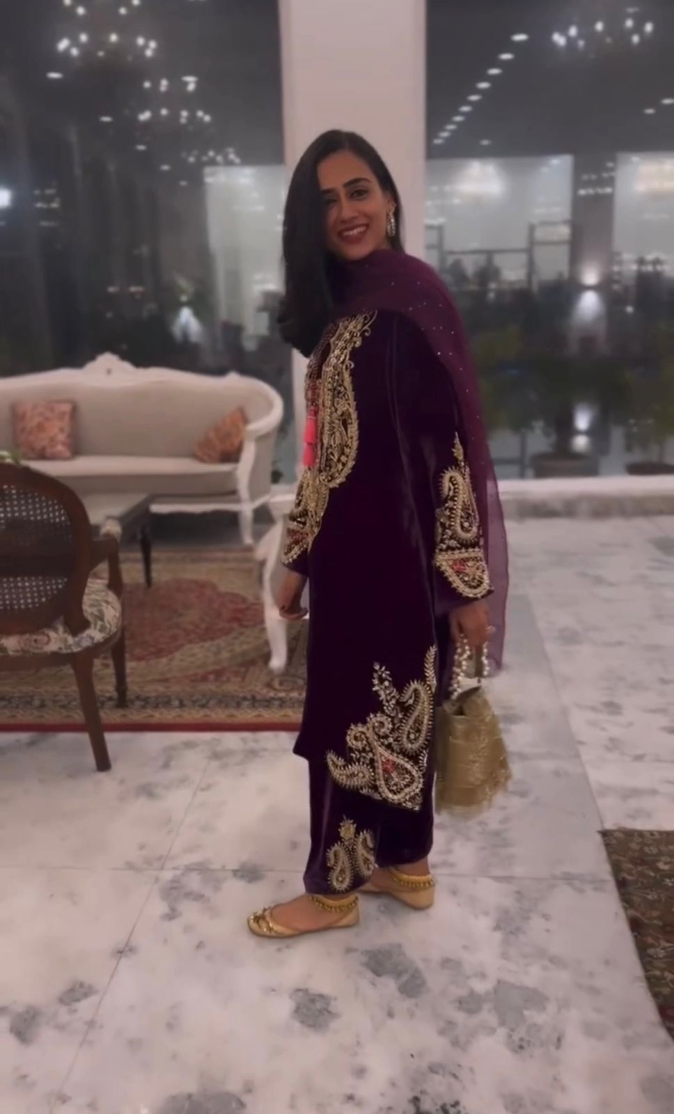 Purple Color Velvet Sequence Work Plazzo Suit