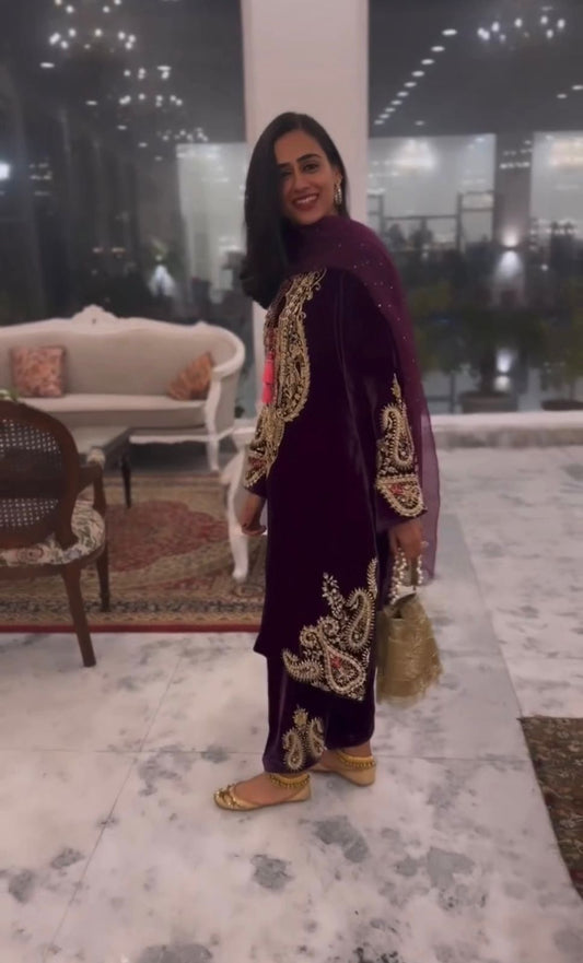 Purple Color Velvet Sequence Work Plazzo Suit