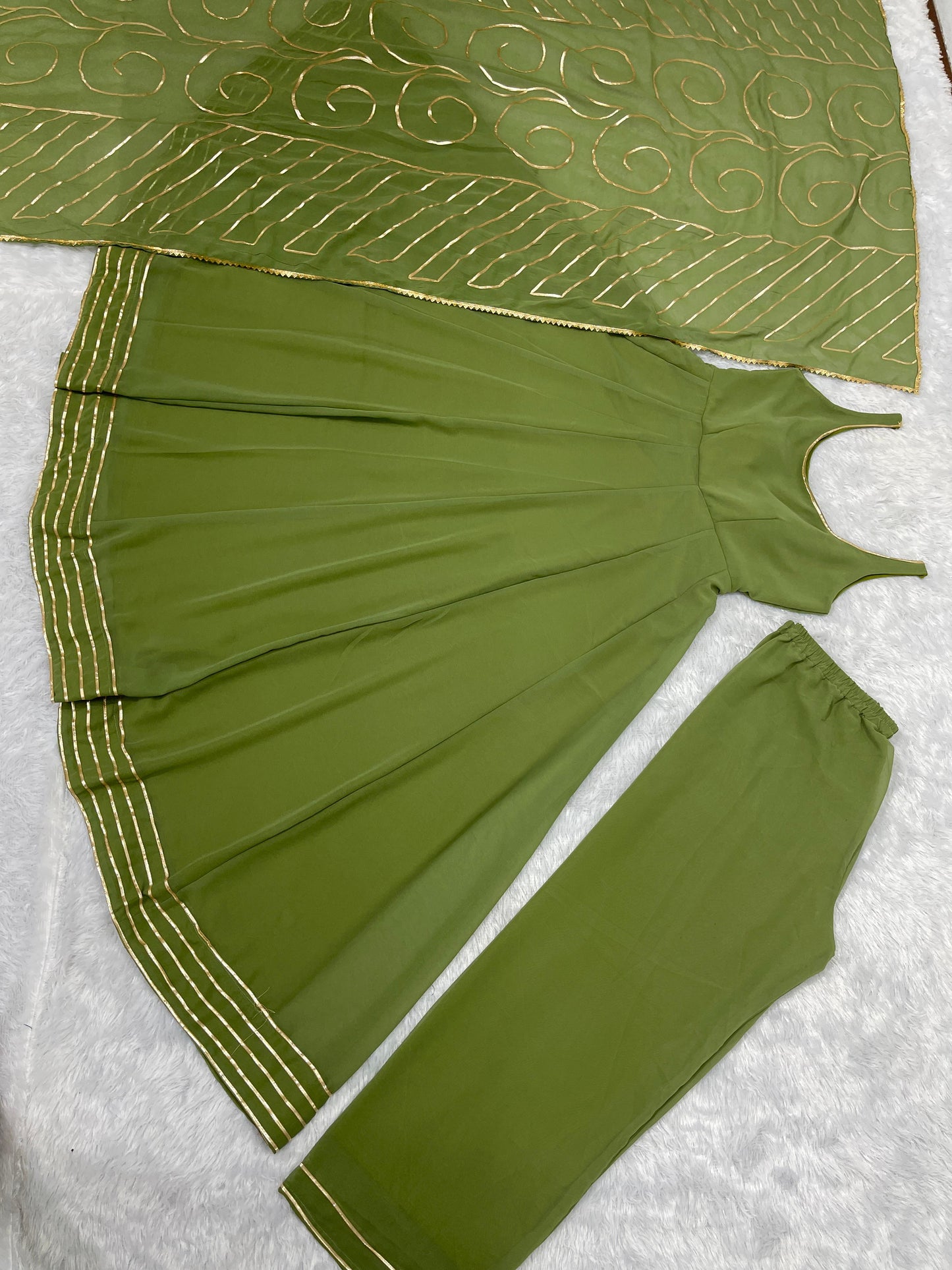 Decent Gota Patti Work Mehndi Color Gown