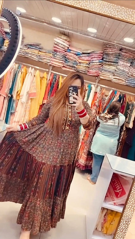 Stylish Printed Multi Color Gown With Dupatta