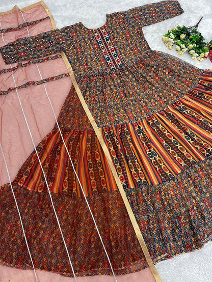Stylish Printed Multi Color Gown With Dupatta