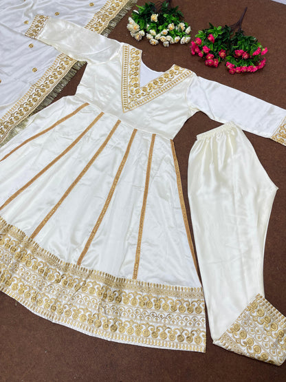 Ravishing White Color Embroidery Work Anarkali Suit