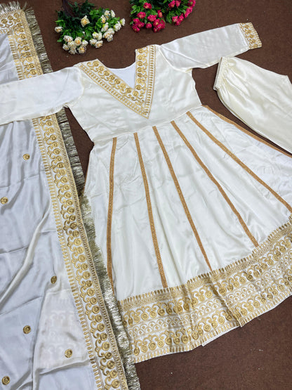 Ravishing White Color Embroidery Work Anarkali Suit