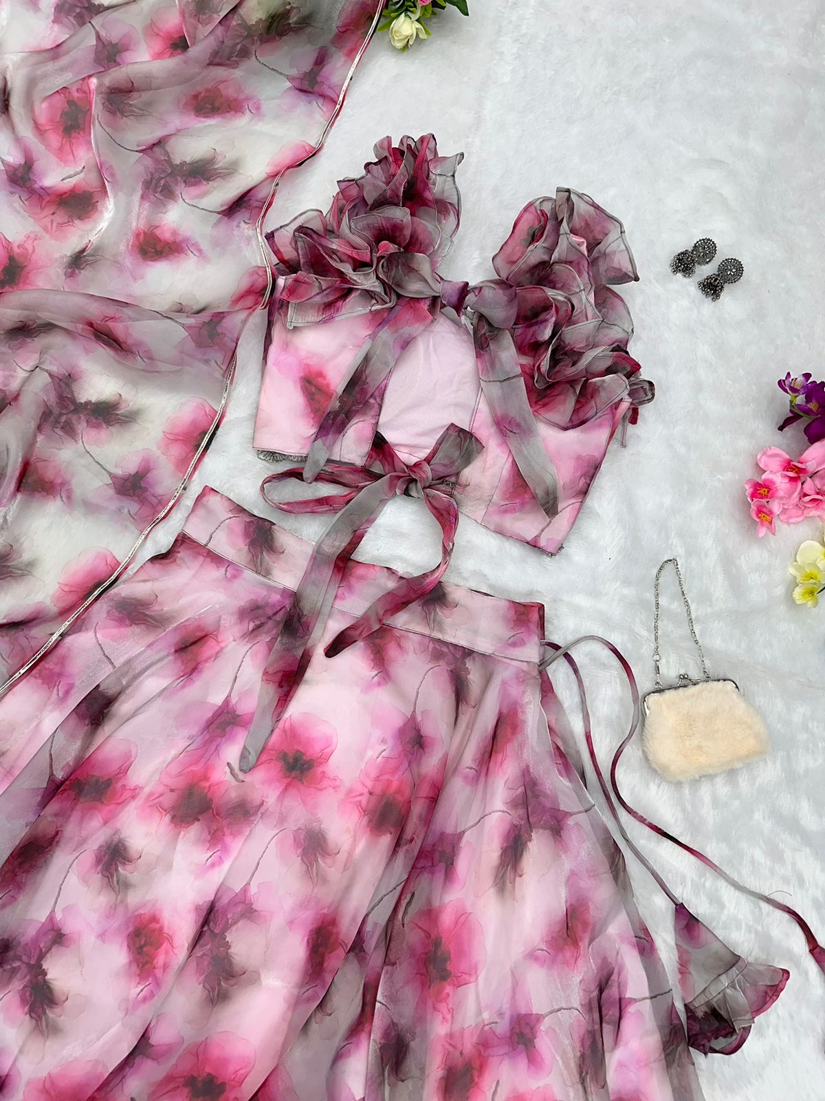 Glorious Light Pink Color Organza Pattern Lehenga Choli