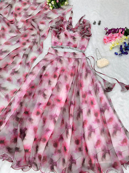 Glorious Light Pink Color Organza Pattern Lehenga Choli