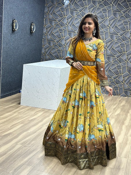 Exclusive Printed Yellow Color Lehenga Choli