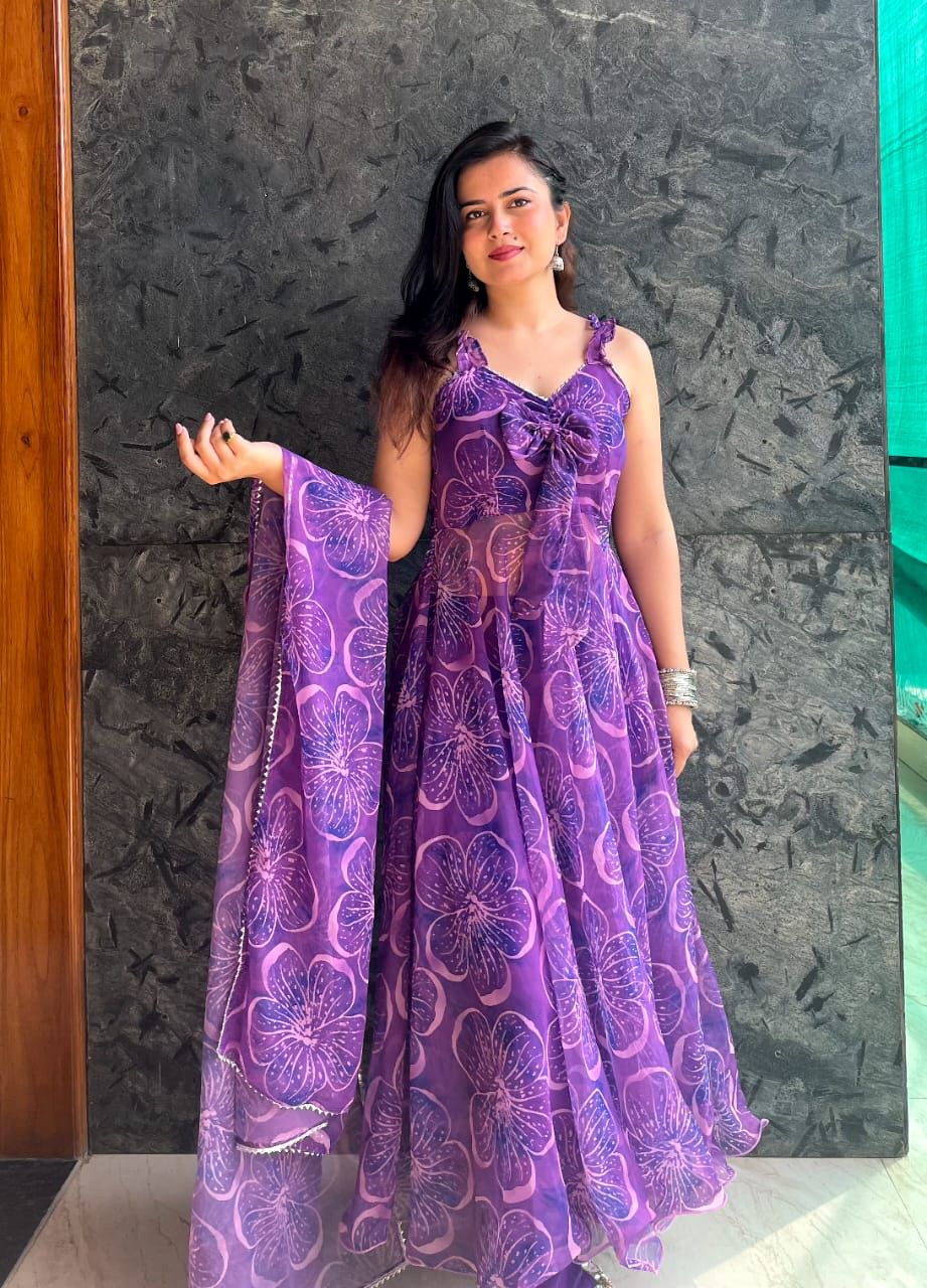 Pretty Digital Printed Purple Color Anarkali Suit