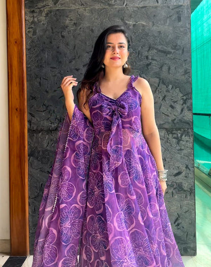 Pretty Digital Printed Purple Color Anarkali Suit