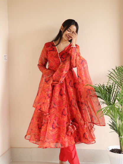 Fabulous Red Color Digital Printed Anarkali suit