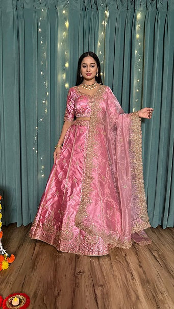 Superhit Pink Color Sequence Zari Work Lehenga Choli