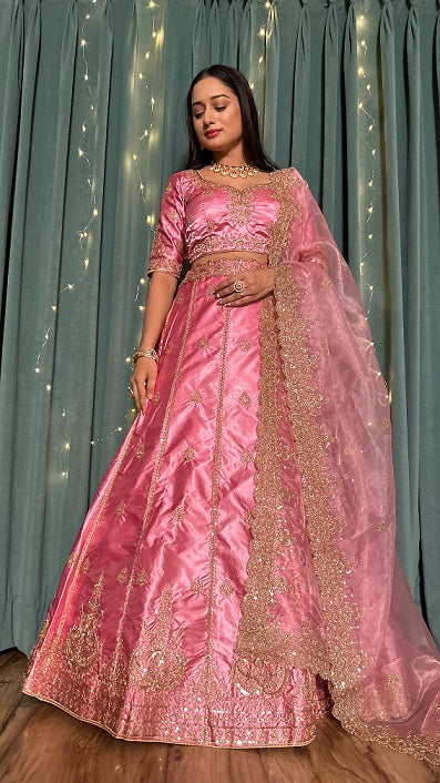 Superhit Pink Color Sequence Zari Work Lehenga Choli