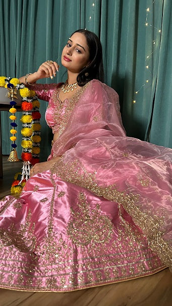 Superhit Pink Color Sequence Zari Work Lehenga Choli
