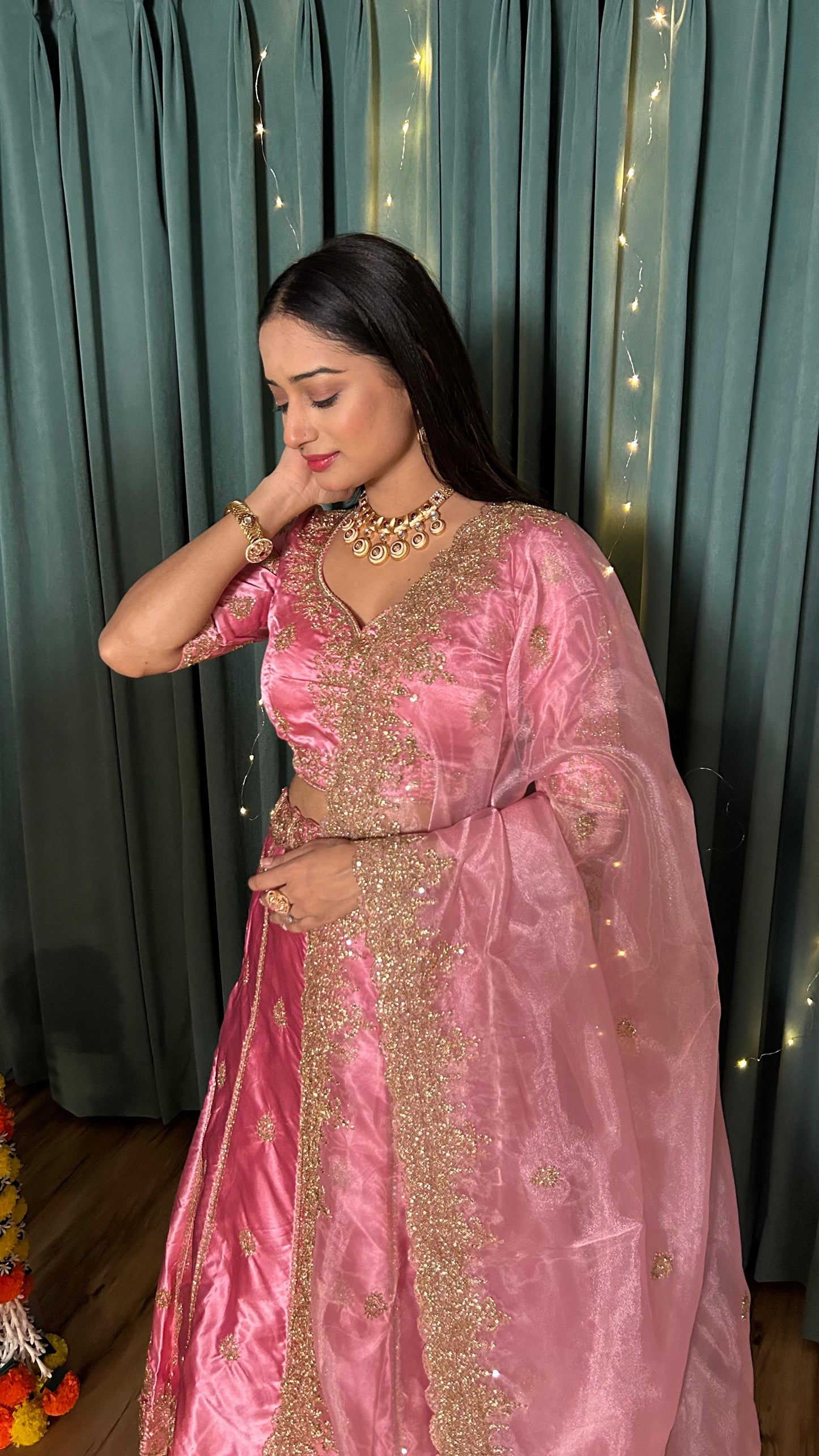 Superhit Pink Color Sequence Zari Work Lehenga Choli