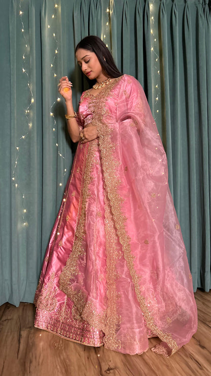 Superhit Pink Color Sequence Zari Work Lehenga Choli