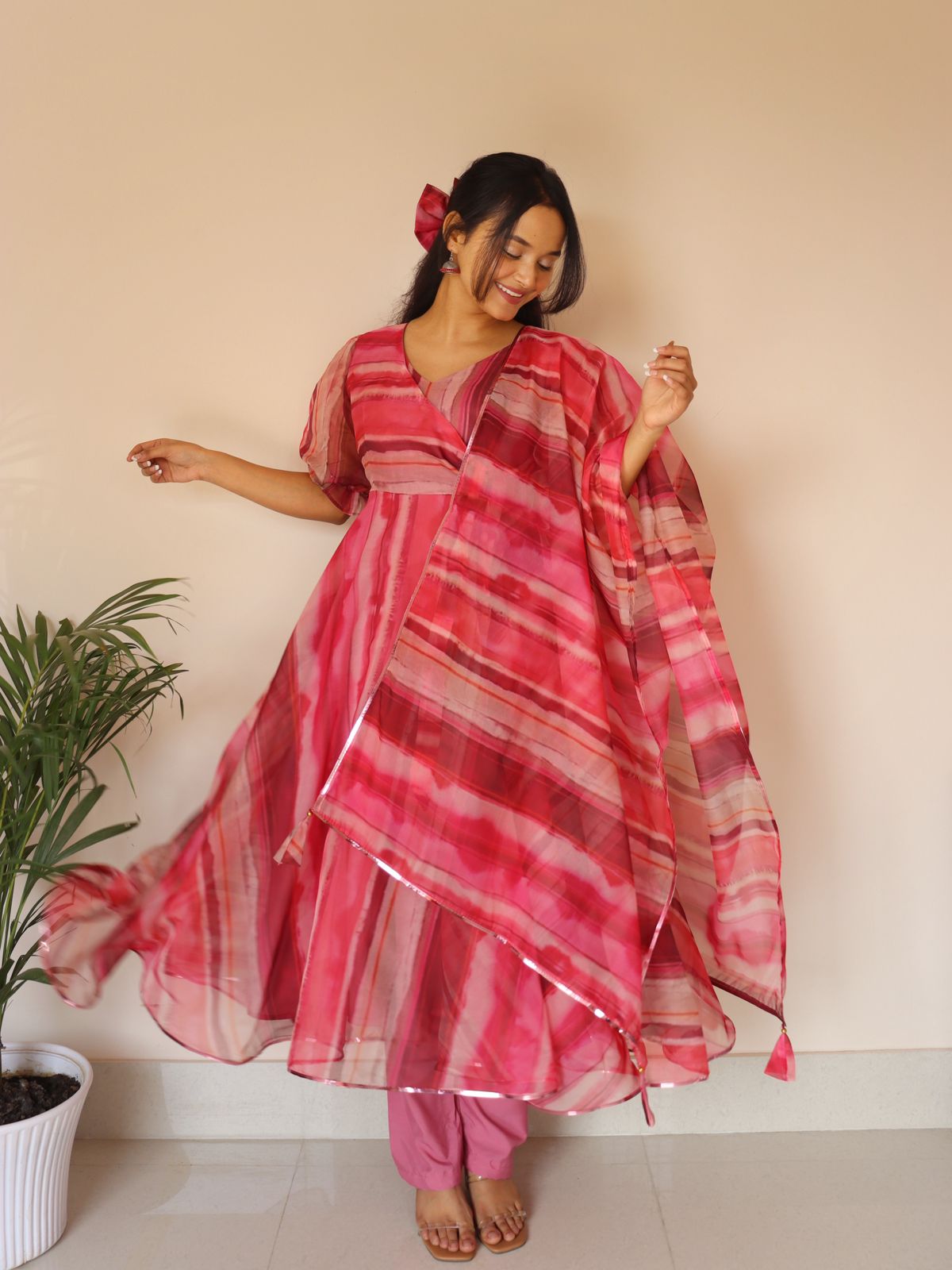 Captivating Multi Color Organza Anarkali Suit