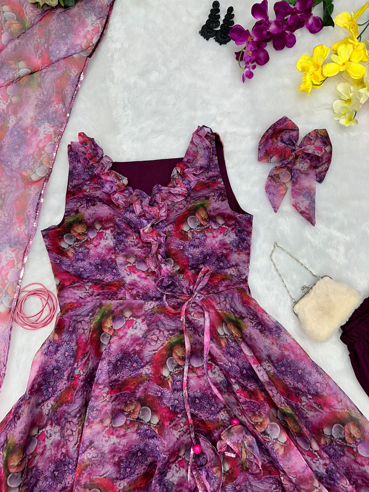 Party Wear Digital Printed Wine Color Anarkali Suit