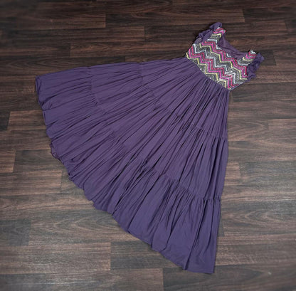 Elegant Purple Color Multi Work Ruffle Gown