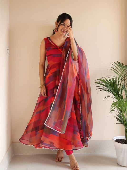 Captivating Organza Silk Multi Printed Anarkali Suit