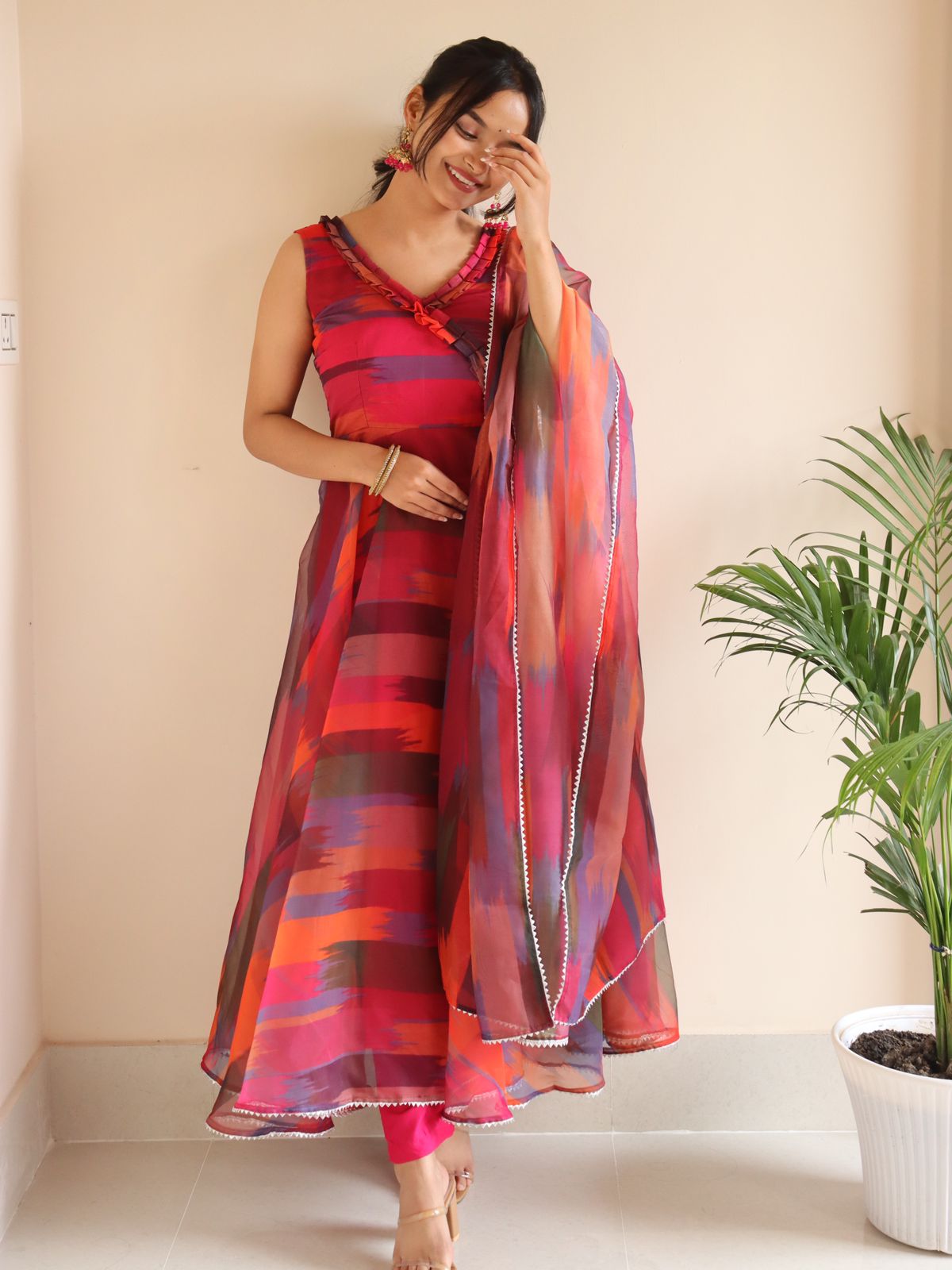 Captivating Organza Silk Multi Printed Anarkali Suit