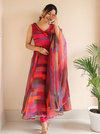 Captivating Organza Silk Multi Printed Anarkali Suit