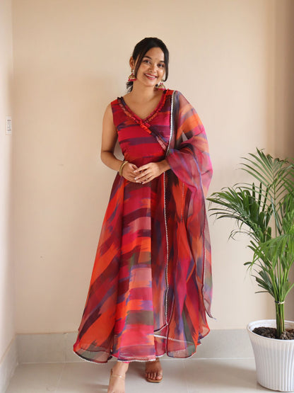 Captivating Organza Silk Multi Printed Anarkali Suit