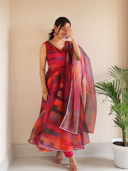 Captivating Organza Silk Multi Printed Anarkali Suit