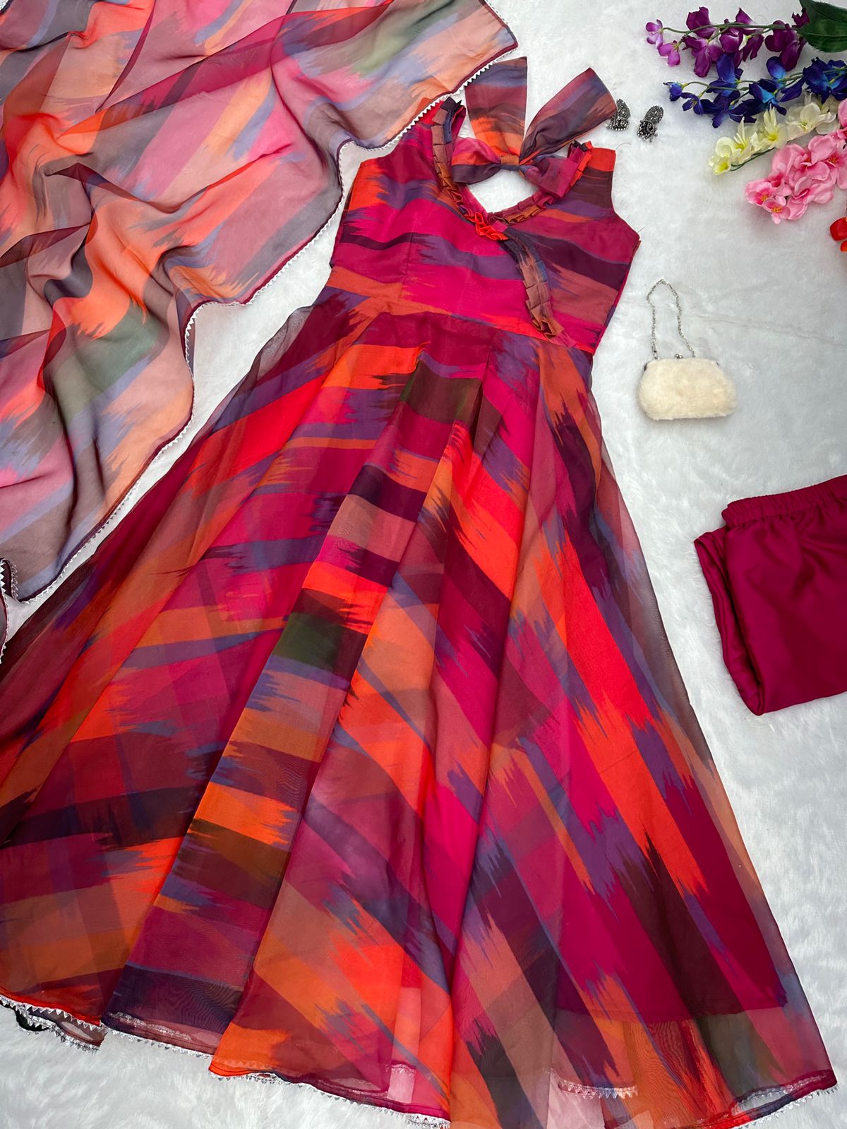 Captivating Organza Silk Multi Printed Anarkali Suit