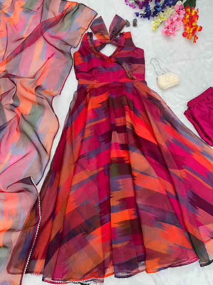 Captivating Organza Silk Multi Printed Anarkali Suit
