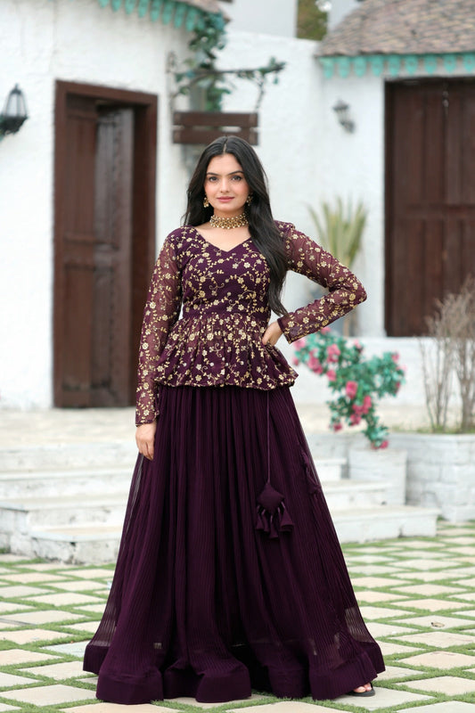 Unique Purple colour Sequins and Embroiderd work Top And  Lehenga