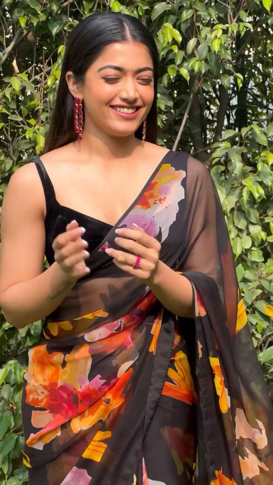 Rashmika Mandanna Black Color Saree