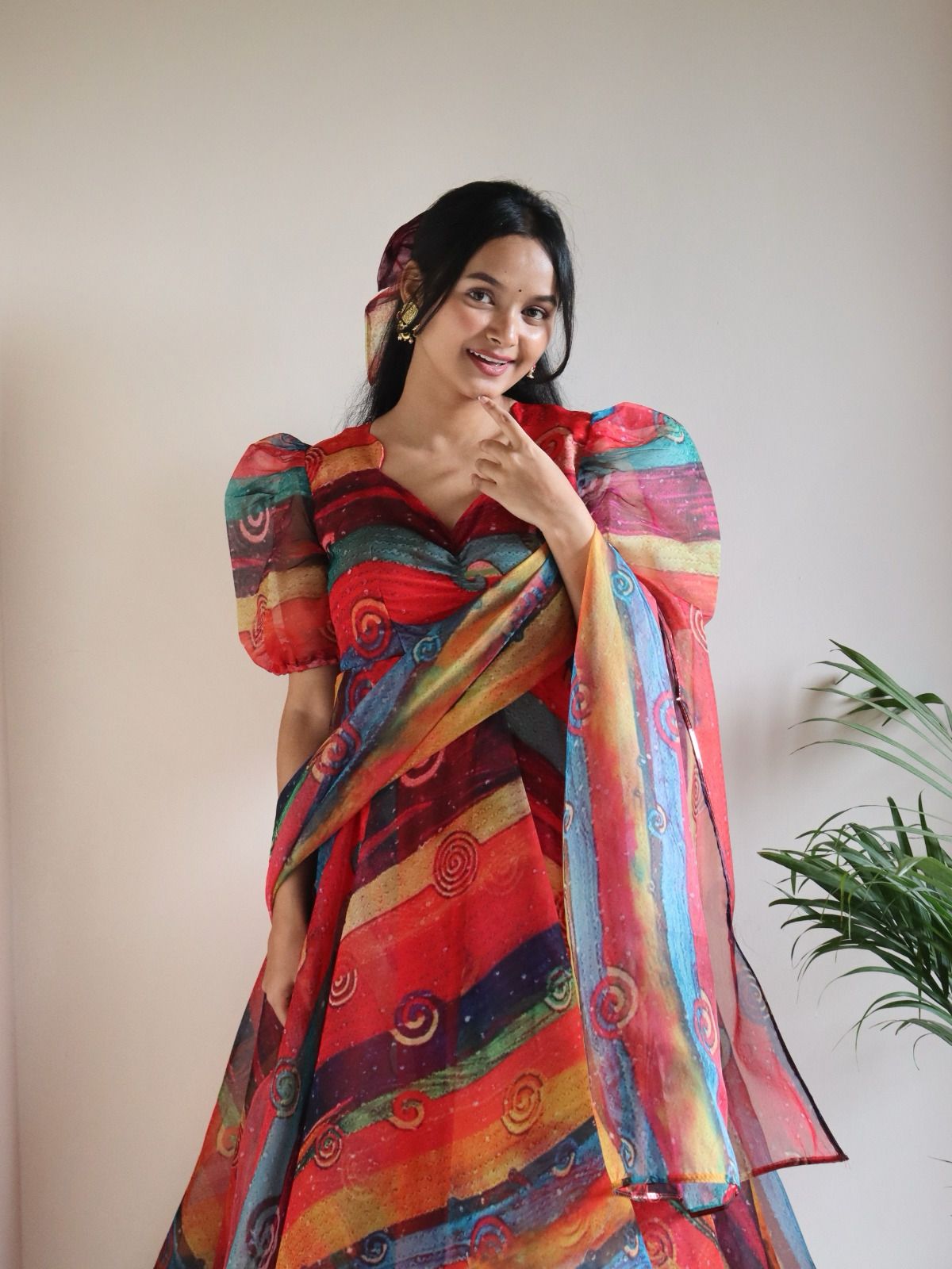 Printed Multi Color Organza Anarkali Gown