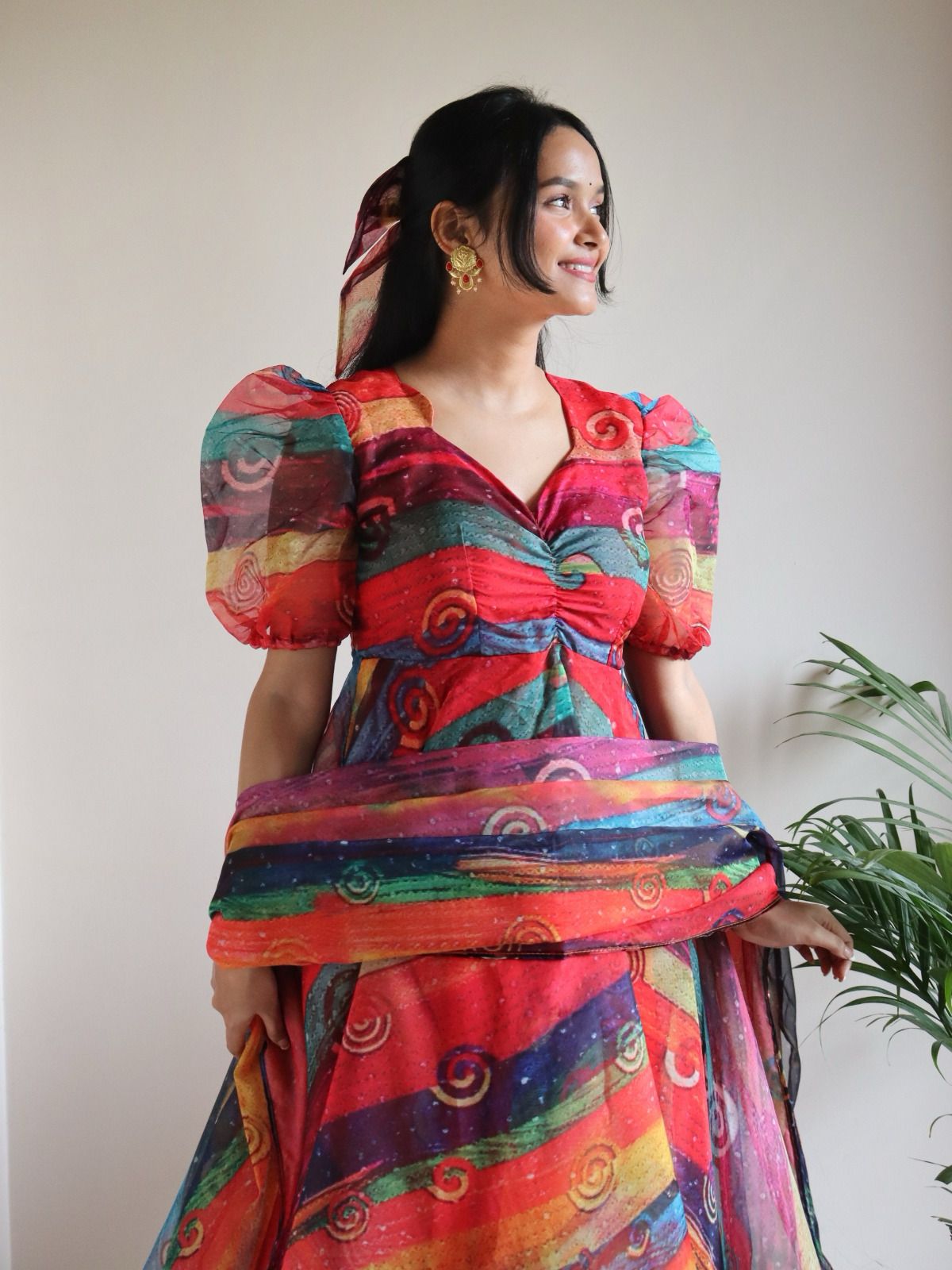 Printed Multi Color Organza Anarkali Gown
