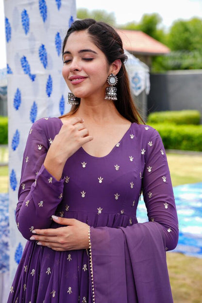 Trendy Embroidered Work Purple Color Anarkali Suit