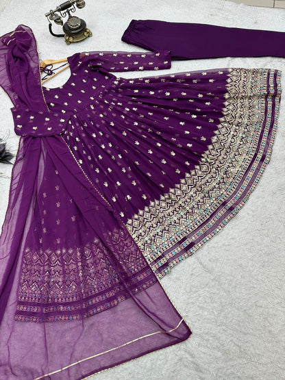 Trendy Embroidered Work Purple Color Anarkali Suit