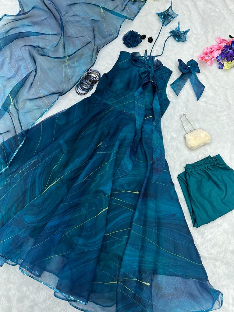 Wonderful Blue Color Organza Anarkali Suit